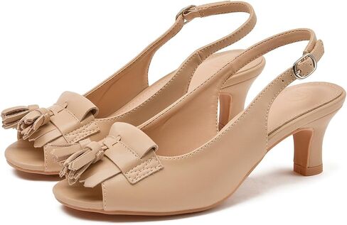 DADAWEN Women's Slingback Kitten Heels Tassels Peep Toe Pumps Wedding Party Dress Shoes in Kuwait
