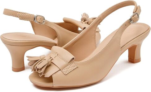 DADAWEN Women's Slingback Kitten Heels Tassels Peep Toe Pumps Wedding Party Dress Shoes in Kuwait