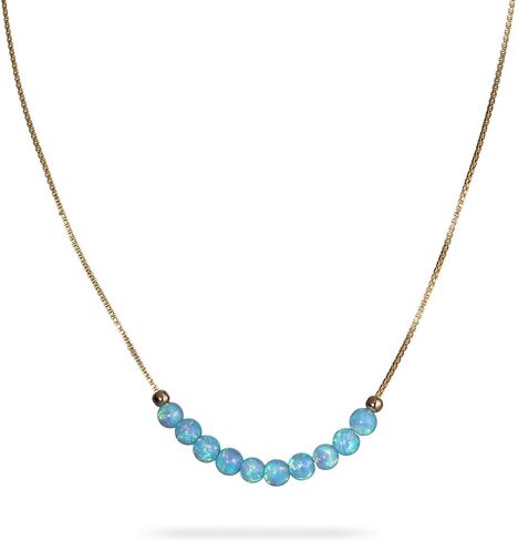 Purple Opal Beaded Necklace - Tiny 3mm Opal Bead Minimalist Jewelry - 925 Sterling Silver box chain 16 +2 Inch Extension Gift Women Girl Necklace in Saudi Arabia