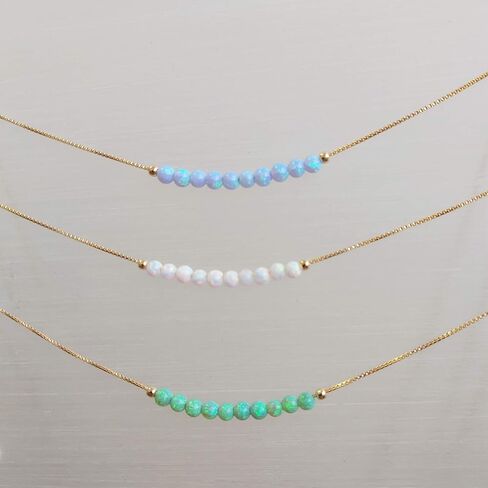 Purple Opal Beaded Necklace - Tiny 3mm Opal Bead Minimalist Jewelry - 925 Sterling Silver box chain 16 +2 Inch Extension Gift Women Girl Necklace in Saudi Arabia