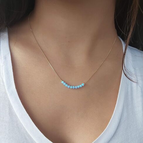 Purple Opal Beaded Necklace - Tiny 3mm Opal Bead Minimalist Jewelry - 925 Sterling Silver box chain 16 +2 Inch Extension Gift Women Girl Necklace in Saudi Arabia