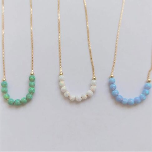 Purple Opal Beaded Necklace - Tiny 3mm Opal Bead Minimalist Jewelry - 925 Sterling Silver box chain 16 +2 Inch Extension Gift Women Girl Necklace in Saudi Arabia
