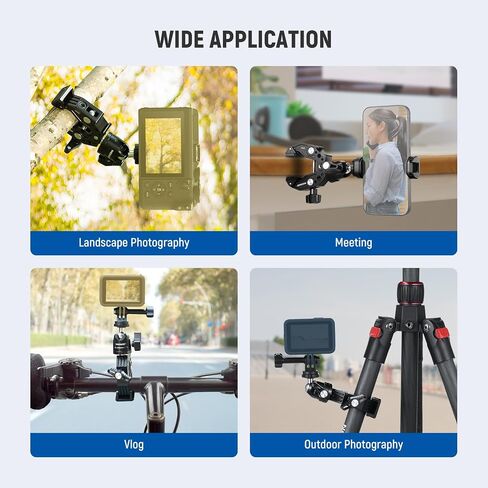 Neewer Super Clamp مع رأس كروي وحذاء بارد وحامل هاتف ومحول تثبيت كاميرا الحركة لسطح مسطح/مستدير متوافق مع GoPro DJI iPhone 15 Pro Max، ST87 in Saudi Arabia