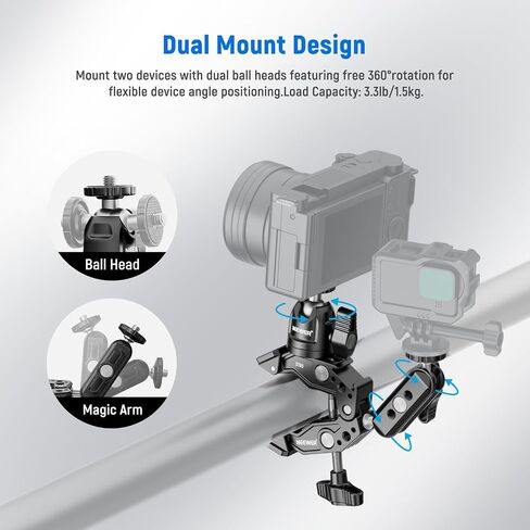 Neewer Super Clamp مع رأس كروي وحذاء بارد وحامل هاتف ومحول تثبيت كاميرا الحركة لسطح مسطح/مستدير متوافق مع GoPro DJI iPhone 15 Pro Max، ST87 in Saudi Arabia