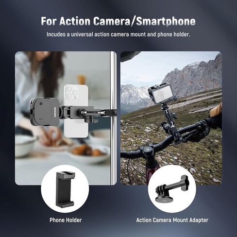 Neewer Super Clamp مع رأس كروي وحذاء بارد وحامل هاتف ومحول تثبيت كاميرا الحركة لسطح مسطح/مستدير متوافق مع GoPro DJI iPhone 15 Pro Max، ST87 in Saudi Arabia