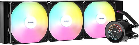 مبرد سائل AUSDOM 240 مم AIO CPU لسطح المكتب - شاشة LCD 2.1 بوصة لمقاييس الأداء، مضخة عالية الأداء، 2 × 120 بكسل مراوح ARGB، متوافق مع Intel وAMD - أسود in Saudi Arabia