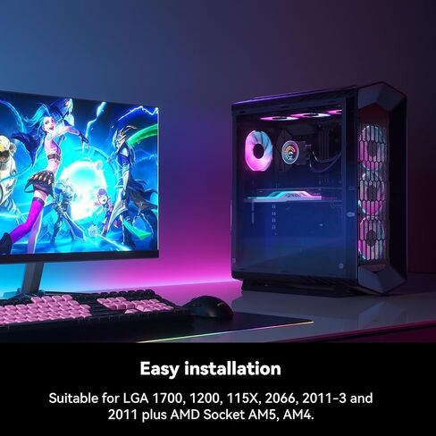مبرد سائل AUSDOM 240 مم AIO CPU لسطح المكتب - شاشة LCD 2.1 بوصة لمقاييس الأداء، مضخة عالية الأداء، 2 × 120 بكسل مراوح ARGB، متوافق مع Intel وAMD - أسود in Saudi Arabia