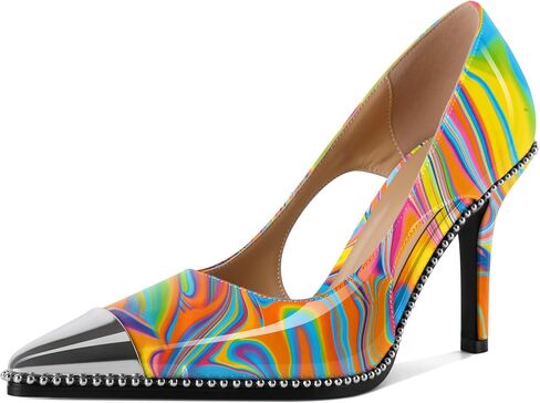 Mettesally Women's High Heel Pumps Beaded Closed Toe Dressy Shoes Size 5-13 | Handmade Sliver Cap Toe Pointy Stiletto Slip on Pumps 3.5 Inches Comfy Elegant Heeled Dress Ladies Shoes for Daily Party in Saudi Arabia