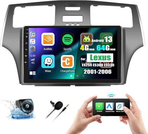 [4+64G] ستيريو سيارة 8-Core Android 13 لسيارة Lexus ES250 ES300 ES330 2001-2006 مع Apple Carplay&Android Auto، راديو سيارة 9 بوصة مع رابط مرآة بلوتوث FM/RDS WiFi GPS SWC مزدوج USB + كاميرا احتياطية in Saudi Arabia