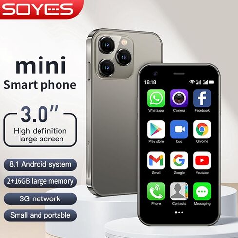 SOYES XS15 3G Mini Smartphone 3.0 Inch WiFi GPS China Mobile RAM 2GB ROM 16GB Quad Core Android 8.1 Cell Phones 3D Glass Slim Body Dual Sim Cute Palm Smartphone (Light Blue) in Saudi Arabia
