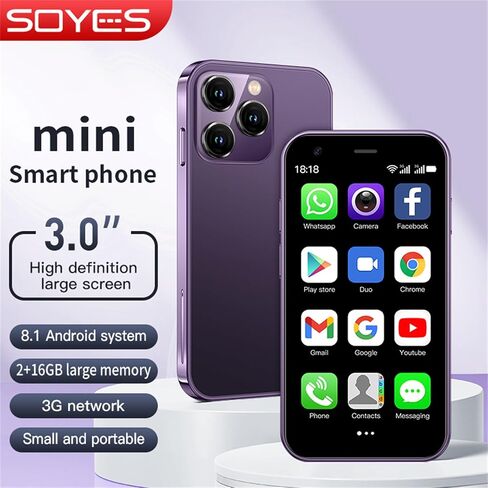 SOYES XS15 3G Mini Smartphone 3.0 Inch WiFi GPS China Mobile RAM 2GB ROM 16GB Quad Core Android 8.1 Cell Phones 3D Glass Slim Body Dual Sim Cute Palm Smartphone (Light Blue) in Saudi Arabia