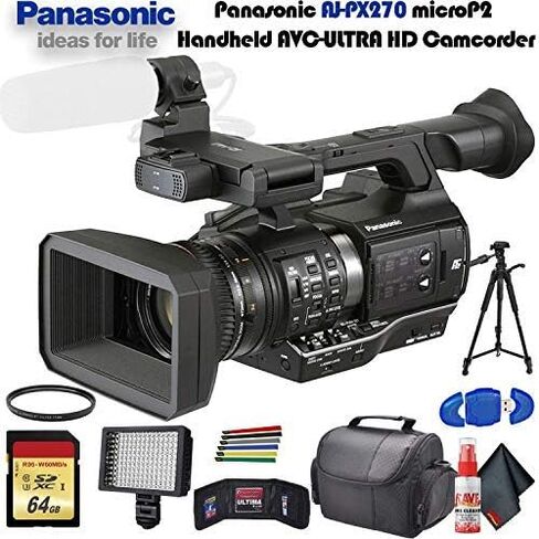 كاميرا باناسونيك AJ-PX270 microP2 المحمولة AVC-Ultra HD (AJ-PX270P) مع فلتر للأشعة فوق البنفسجية، حامل ثلاثي القوائم، حقيبة مبطنة، ضوء LED، بطاقة ذاكرة 64 جيجابايت والمزيد من حزمة المبتدئين in Saudi Arabia