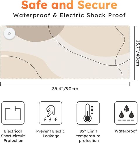 iCasso Heated Mouse Pad Hand Warmer, XXL Heated Desk Pad, Electric Warm Desk Mat with 3 Heating Levels for Computer Keyboard, 35.4" x 15.7" Large Mousepad for Home Office Work (Brown Art) in Kuwait