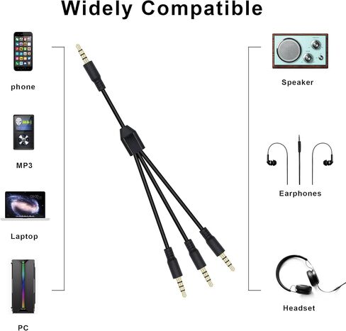 3.5mm Headphone Splitter 1 to 3-Ways 3.5mm (1/8") TRRS 4-Pole Gold Plated Male to 3-Male Stereo Audio Splitter Cable for Headphone and Speakers(2M/78In) in Kuwait