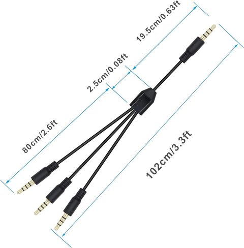 3.5mm Headphone Splitter 1 to 3-Ways 3.5mm (1/8") TRRS 4-Pole Gold Plated Male to 3-Male Stereo Audio Splitter Cable for Headphone and Speakers(2M/78In) in Kuwait