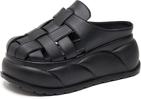 Women'S Leather Braided Platform Heightened Mule Sandals Comfortable Closed Wide Toe Cloud Chunky Platform Non-Slip Half Slingback Dress Slippers Casual Summer Mule Clogs in Saudi Arabia