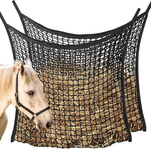 WEEKSUN 2 PCS Slow Feed Hay Net, Hay Bags for Horses with Large Capacity, Horse Feed Bag Easy to Hang, Hay Nets for Horses for Horse Feeder Full Day Feeding Horses Goat Stall Trailer (31.5" x 35.1") in Kuwait