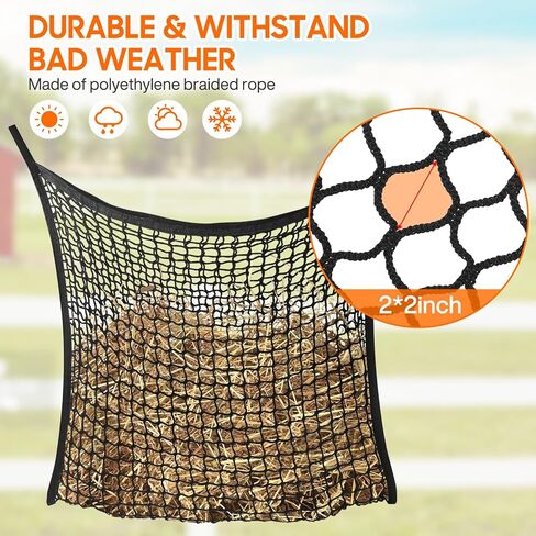 WEEKSUN 2 PCS Slow Feed Hay Net, Hay Bags for Horses with Large Capacity, Horse Feed Bag Easy to Hang, Hay Nets for Horses for Horse Feeder Full Day Feeding Horses Goat Stall Trailer (31.5" x 35.1") in Kuwait
