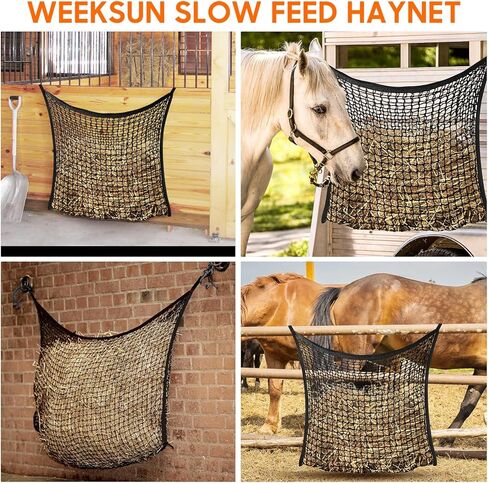 WEEKSUN 2 PCS Slow Feed Hay Net, Hay Bags for Horses with Large Capacity, Horse Feed Bag Easy to Hang, Hay Nets for Horses for Horse Feeder Full Day Feeding Horses Goat Stall Trailer (31.5" x 35.1") in Kuwait