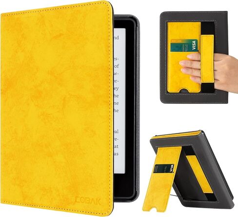 CoBak Case with Stand for Kindle Paperwhite - Durable PU Leather Cover with Auto Sleep Wake, Card Slot, Hand Strap Feature - Fits Kindle Paperwhite 11th Generation 6.8" Signature Edition 2021 Released in Saudi Arabia