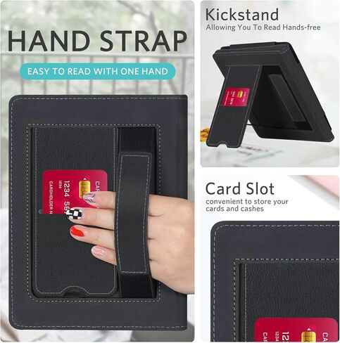 CoBak Case with Stand for Kindle Paperwhite - Durable PU Leather Cover with Auto Sleep Wake, Card Slot, Hand Strap Feature - Fits Kindle Paperwhite 11th Generation 6.8" Signature Edition 2021 Released in Saudi Arabia