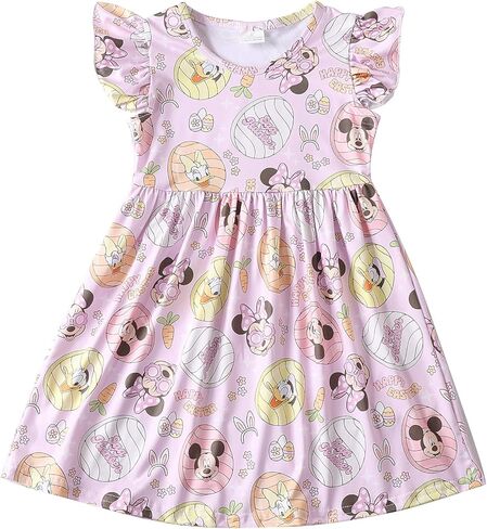Toddler Girl Easter Bunny Egg Pattern Dress Flutter Sleeve Princess Party Summer Clothes in Saudi Arabia