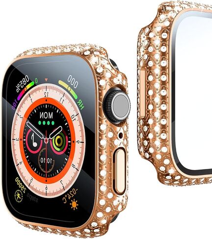 Diamonds Hard Case Compatible for Apple Watch 45mm Screen Protector, Advanced Shine Watch Case for Wommen with Tempered Glass Film for Apple Watch 7/8/9 in Kuwait