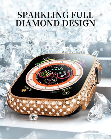 Diamonds Hard Case Compatible for Apple Watch 45mm Screen Protector, Advanced Shine Watch Case for Wommen with Tempered Glass Film for Apple Watch 7/8/9 in Kuwait