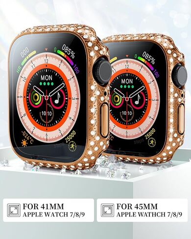 Diamonds Hard Case Compatible for Apple Watch 45mm Screen Protector, Advanced Shine Watch Case for Wommen with Tempered Glass Film for Apple Watch 7/8/9 in Kuwait