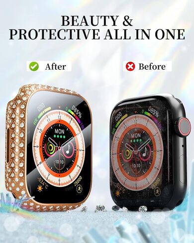 Diamonds Hard Case Compatible for Apple Watch 45mm Screen Protector, Advanced Shine Watch Case for Wommen with Tempered Glass Film for Apple Watch 7/8/9 in Kuwait