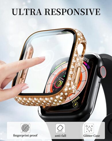 Diamonds Hard Case Compatible for Apple Watch 45mm Screen Protector, Advanced Shine Watch Case for Wommen with Tempered Glass Film for Apple Watch 7/8/9 in Kuwait