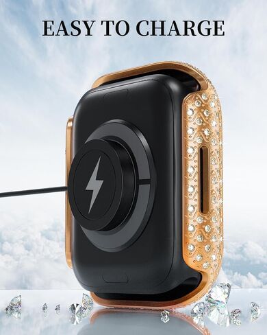 Diamonds Hard Case Compatible for Apple Watch 45mm Screen Protector, Advanced Shine Watch Case for Wommen with Tempered Glass Film for Apple Watch 7/8/9 in Kuwait