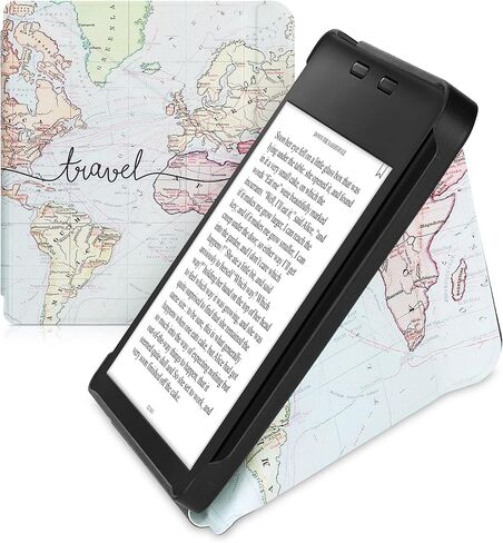 حافظة kwmobile Origami متوافقة مع Kobo Libra 2 - حافظة نحيفة من جلد البولي يوريثان الفاخر مع حامل - أسود للسفر/متعدد الألوان in Saudi Arabia
