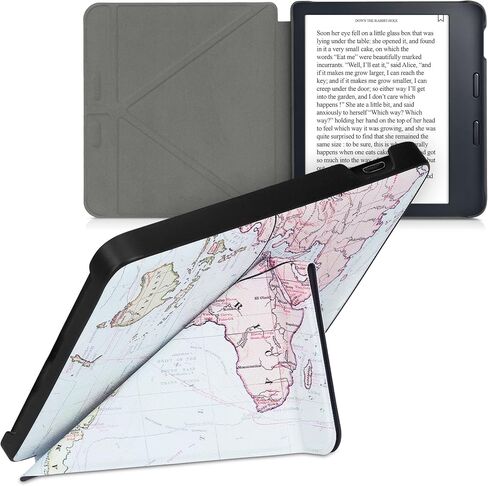 حافظة kwmobile Origami متوافقة مع Kobo Libra 2 - حافظة نحيفة من جلد البولي يوريثان الفاخر مع حامل - أسود للسفر/متعدد الألوان in Saudi Arabia