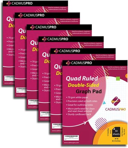 لوحة ورق رسم بياني مقاس 8.5 بوصة × 11 بوصة من CADMUSPRO، شبكة 1/4 بوصة 4 × 4، 50 ورقة لكل وسادة، شريط ربط، رائعة للرسم والرسم والرسومات الهندسية ورسم الرسم البياني in Kuwait