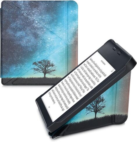 حافظة kwmobile Origami متوافقة مع Kobo Libra 2 - حافظة نحيفة من جلد البولي يوريثان الفاخر مع حامل - أسود للسفر/متعدد الألوان in Saudi Arabia