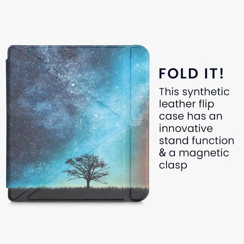 حافظة kwmobile Origami متوافقة مع Kobo Libra 2 - حافظة نحيفة من جلد البولي يوريثان الفاخر مع حامل - أسود للسفر/متعدد الألوان in Saudi Arabia