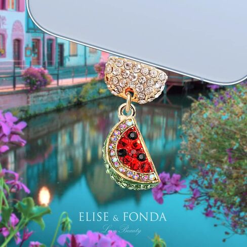 ELISE & FONDA CP364 منفذ شحن USB كريستال مضاد للغبار قابس هاتف بطيخ صغير لهاتف iPhone 13/12/11/ XS MAX/XR/X/8 Plus/7/6S/8/SE iPad iPod in Saudi Arabia