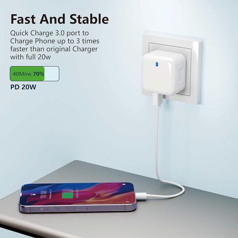 USB C Charger Plug U.S. 20W 3.0 Power USB C and USB A Ports Adapter Fast Wall Charger Block for Latest Smartphones or Tablets Dual Ports Plug for Convenience in Saudi Arabia