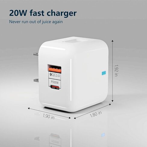 USB C Charger Plug U.S. 20W 3.0 Power USB C and USB A Ports Adapter Fast Wall Charger Block for Latest Smartphones or Tablets Dual Ports Plug for Convenience in Saudi Arabia