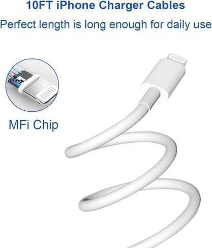 10 Ft iPhone Fast Charger, 2-Pack 20W Super Fast Charger with Long Fast Charging Cable for iPhone 14/13/12/11 Pro Max,14 Plus,Mini,Pro/XS/SE/XR/iPad - Black in Saudi Arabia