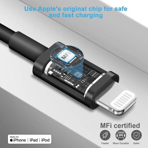 10 Ft iPhone Fast Charger, 2-Pack 20W Super Fast Charger with Long Fast Charging Cable for iPhone 14/13/12/11 Pro Max,14 Plus,Mini,Pro/XS/SE/XR/iPad - Black in Saudi Arabia