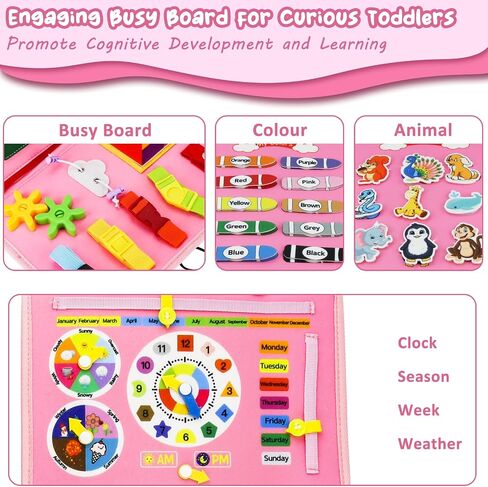 Toddler Busy Board for 1 Year Old Girls and Boys Birthday Gifts, Montessori Busy Book for Toddlers, Preschool Learning Activities for Ages 1-3 in Saudi Arabia