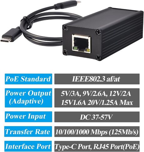 25W Gigabit PoE to USB-C Driver Converter for Phone/Tablet, PoE to Type-C Power Output with Ethernet 2 in 1, 5V/9V/12V/15V/20V Adaptive Output, Plug & Play (GPD2CAT-20V) in Saudi Arabia
