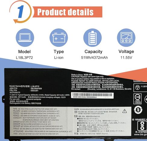 ASODI L18L3P72 SB10K97659 Laptop Battery Compatible with Lenovo ThinkPad X13 Yoga 1st Gen ThinkPad X390 Yoga Series L18M3P72 02DL021 5B10W13927 02DL022 SB10K97660 L19M3P71 02HM886 51Wh in Saudi Arabia