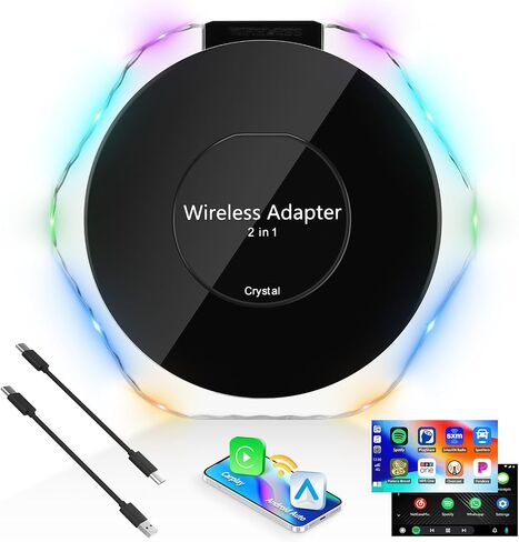 2 in 1 Wireless CarPlay Adapter&Android Auto Wireless Adapter,CarPlay Wireless Adapter Converts Wired to Wireless for Factory Wired CarPlay Car from 2016,Auto Connection,Colorful Reflective Strip in Saudi Arabia