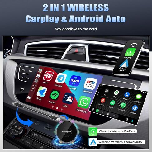 2 in 1 Wireless CarPlay Adapter&Android Auto Wireless Adapter,CarPlay Wireless Adapter Converts Wired to Wireless for Factory Wired CarPlay Car from 2016,Auto Connection,Colorful Reflective Strip in Saudi Arabia