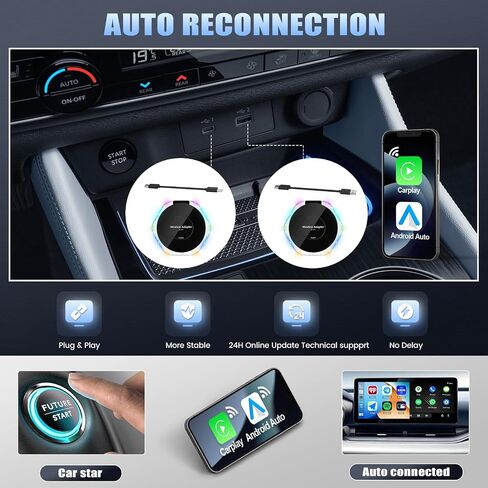 2 in 1 Wireless CarPlay Adapter&Android Auto Wireless Adapter,CarPlay Wireless Adapter Converts Wired to Wireless for Factory Wired CarPlay Car from 2016,Auto Connection,Colorful Reflective Strip in Saudi Arabia