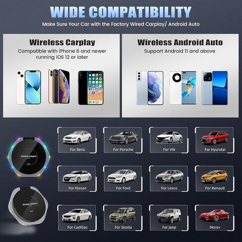 2 in 1 Wireless CarPlay Adapter&Android Auto Wireless Adapter,CarPlay Wireless Adapter Converts Wired to Wireless for Factory Wired CarPlay Car from 2016,Auto Connection,Colorful Reflective Strip in Saudi Arabia