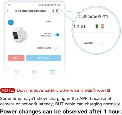 كابل شحن OLAIKE بقدرة 20 وات لبطارية كاميرا Ring Stick Up Cam/مقبس، كاميرا Ring Spotlight Cam Plus/Pro، لا حاجة إلى استبدال البطارية، 16 قدمًا/5 متر أبيض in Kuwait